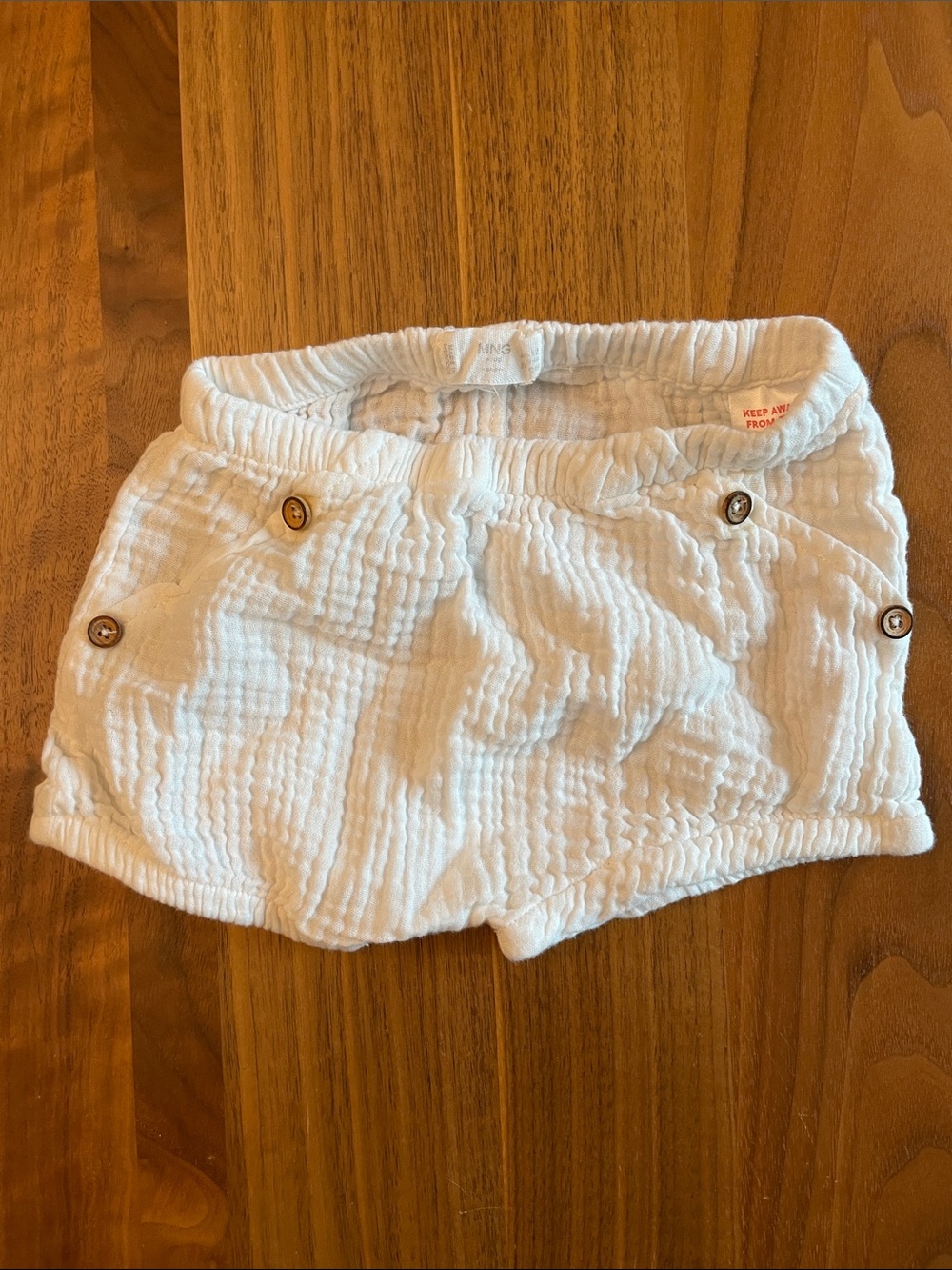 Mango White Textured Baby Shorts with Wooden Button Details
